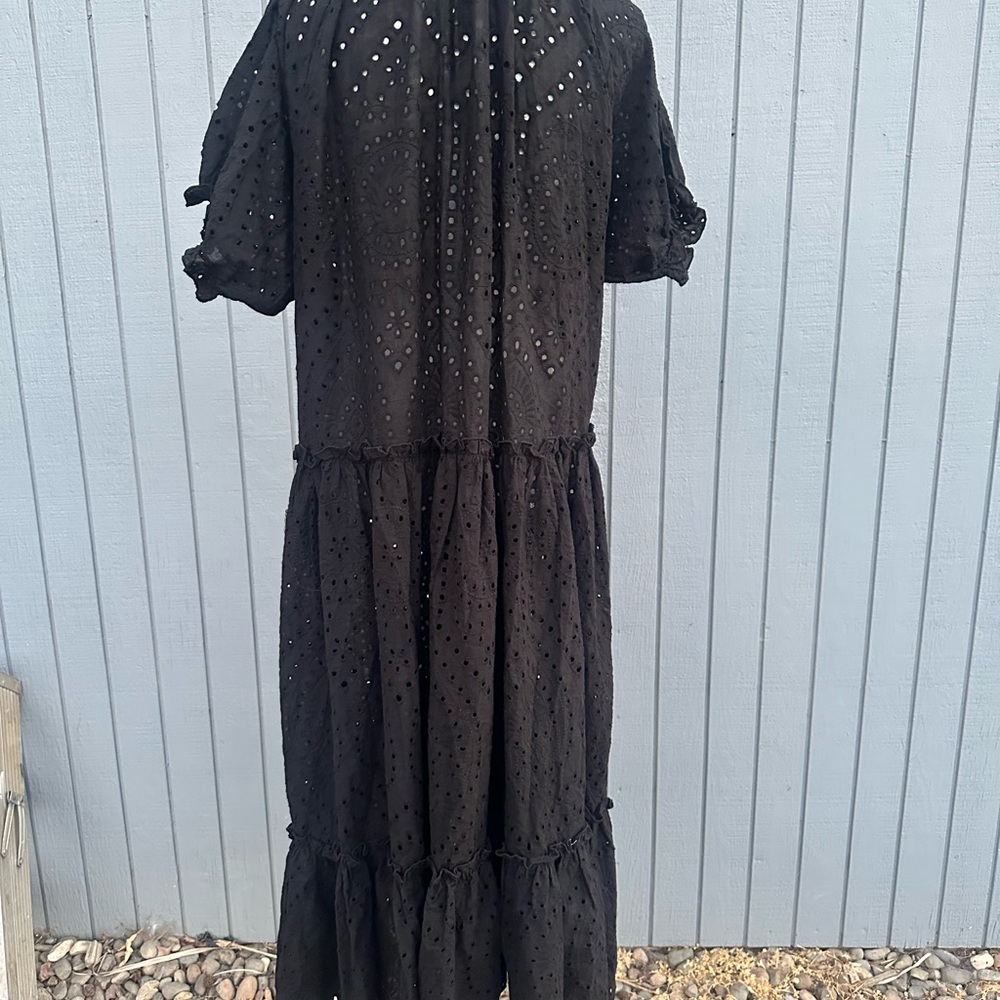 Black Eyelet Flounce Midi Dress - Picture 10 of 16
